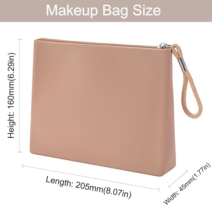 Silicone Makeup Bag for Purse Zipper Cosmetic Pouch Makeup Brush Holder Large Makeup Organizer Silicone Travel Pouch for Women (Flesh Pink)