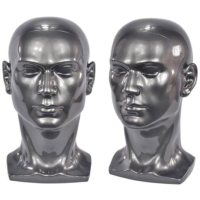 Ba Sha PVC Mannequin Head Black Male Manikin Dummy Stand Model Display Hat Scarf Wigs Hair Glasses Hat Beauty Styling Tool with Mount Hole L30HH