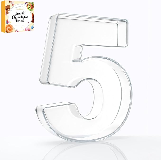 10" Acrylic Charcuterie Letters Fillable Tray, Reusable Alphabet Number Shaped Serving Plates for Charcuterie Board, Display Fruit, Candy, Cake, Party Decor, Birthday, Anniversary（5）