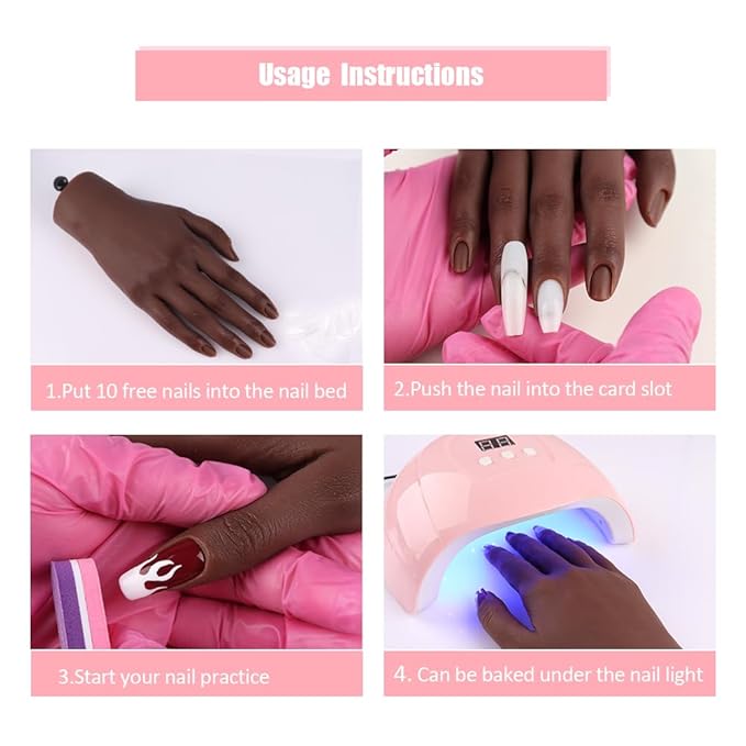Nail Pratice Training Hand for Acrylic Nails with Stand Bracket,Soft Silicone Maniquin Hand, Flexible Bendable Nail Practice Fake Hand for Nails Art Practice Tool