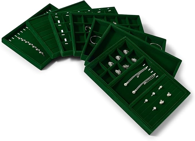 16 Slots Necklace Bracelet Tray Velvet Jewelry Trays Jewelry Drawer Organizer for Necklace, Bracelets, Watch Storage Display (Green)