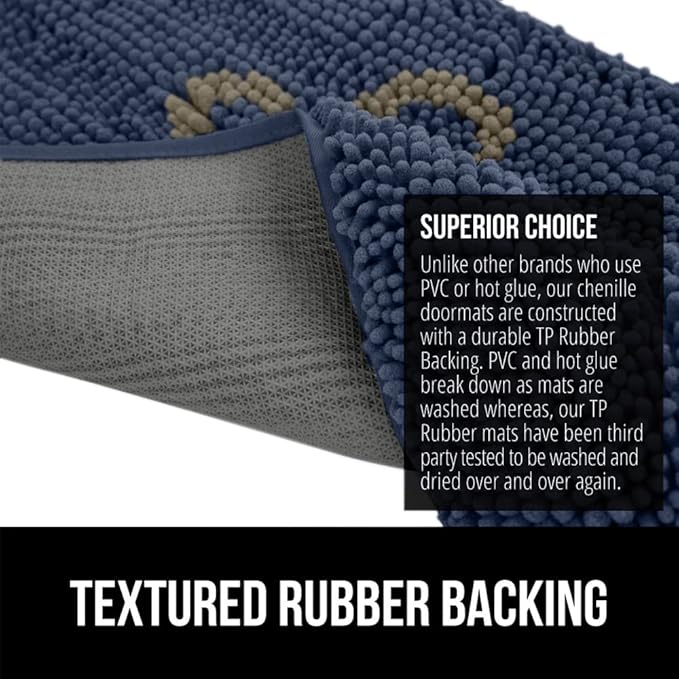 GORILLA GRIP SoakSTOPPER Dog Door Mat, 48x30 Machine Washable Rug Absorbent Doormat Captures Moisture Mud Dirt, Quick Dry Soft Chenille Entryway Rugs Indoor Entrance Mats for Dog Paws, Navy