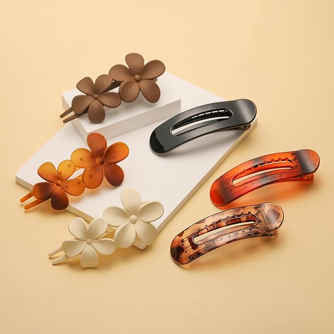 6 PCS Flat Hair Clips, Lay Flat Claw Clips for Women Girls, 2 Styles Non-slip Hair Claws for All Hair Types,Comfortable Flat Clips for Lying and Driving(Tortoise)