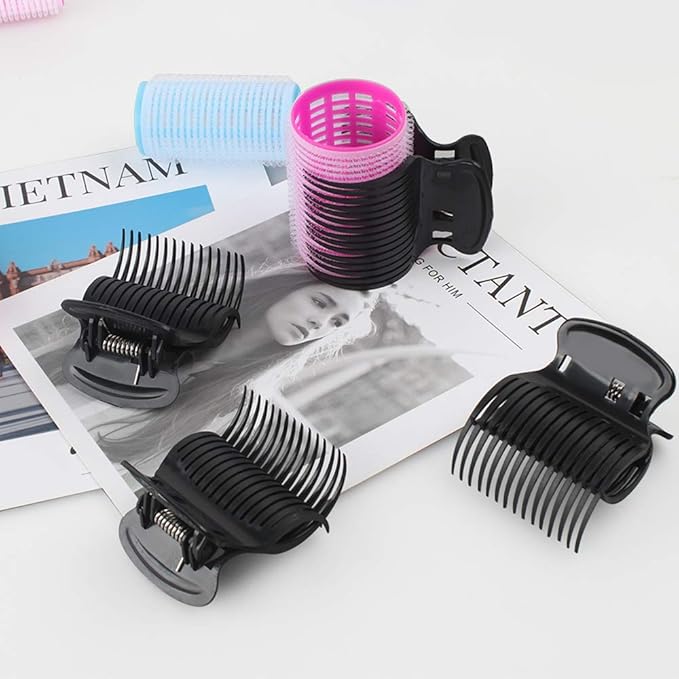 Aniann 18 Pieces Hot Roller Clips Plastic Hair Curler Claw Clips Replacement for Small, Medium, Large and Jumbo Hair Rollers (Black)
