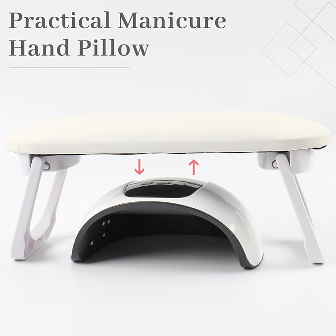 Nail Arm Rest, Professional Foldable PU Leather Nail Hand Rest with PVC Table Mat for Acrylic Nails, Soft Nail Hand Pillow Non-slip for Manicure Salon Use (higher-White)