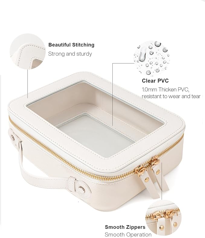 2Pcs Clear Makeup Bag for Women, Large Clear Toiletry Bag with Zipper Travel Cosmetic Case Portable Waterproof Makeup Pouch for Traveling Car Organizers Diaper Bag Organizer Pouches (Dual White)
