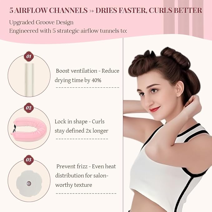 Heatless Hair Curler Heatless Curls Overnight Heatless Blowout with Luxury Cloth Bag Silk Scarf, Curling Rod Headband to Sleep in No Heat Curling with (Pink, 3Rods)