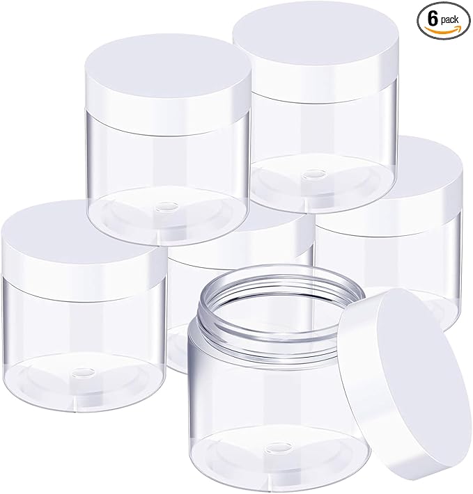 SATINIOR 6 Pack 5 Oz Plastic Jars Containers with Lids Wide-mouth Refillable Leakproof Reusable Round Empty Jars for Travel Cosmetic Dry Food Spice Candy Cookie Home Kitchen Organizing (White)