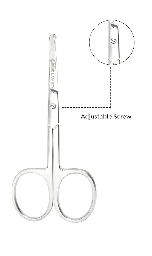Rounded Stainless Steel Small Facial Hair Scissors, 3.7 Inches - Rounded Tip Scissors for Nose Hair, Mustache, Beard, Eyebrows, Eyelashes & Baby Nails