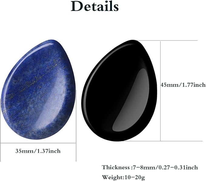 2PCS Thumb Worry Stone Lapis Lazuli Obsidian Healing Crystals Sets Hand Carved Stones Gemstone Pocket Natural Stone Meditation Reiki Water Drop Shaped Palm Stone for Anxiety Therapy