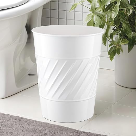 Monarch Abode Metal Bathroom Trash Can – Waste Basket for Bedroom, Office Desk, & Dorm, Handcrafted Wave Embossed, Durable Decorative White Small Trash Can Bathroom Garbage Bin Wastebasket