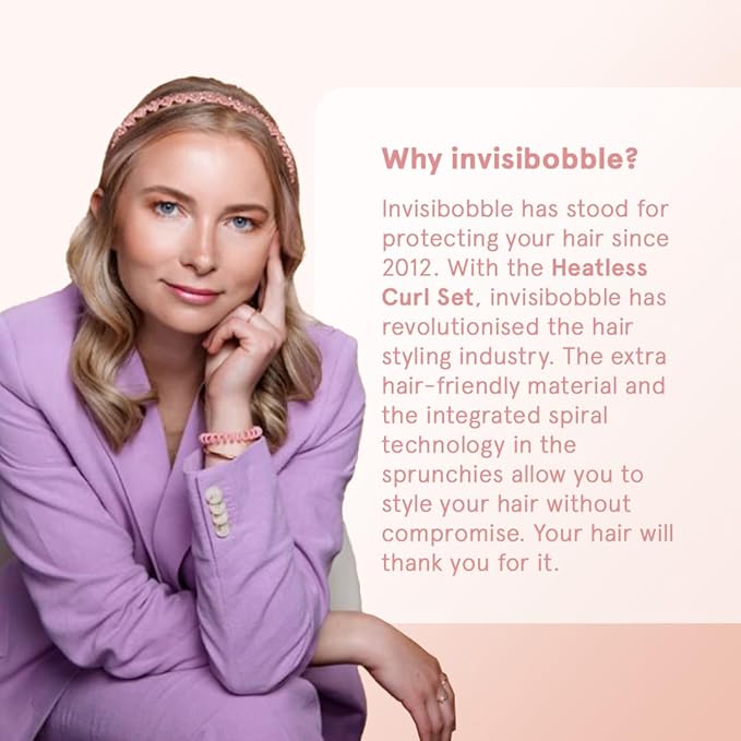 invisibobble Heatless Curl Set - No Heat Curlers With Velvet Band for Overnight Use - Hair Curler for Heat-Free Bouncy, Natural Waves on Medium to Long Hair