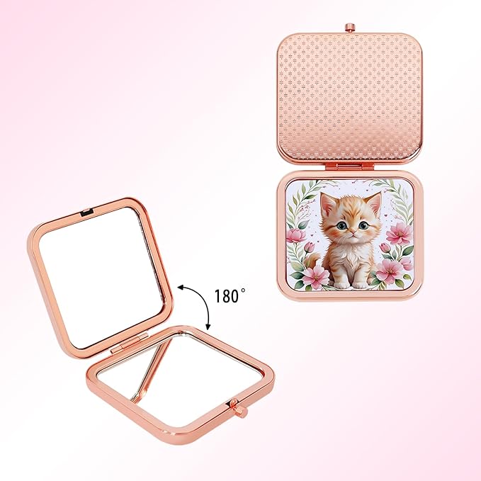 Featuring an Adorable Orange Kitten and Pink Floral Print on The Surface, it Comes with a Matching mini Comb, Perfect for Touch-ups and on-The-go use.