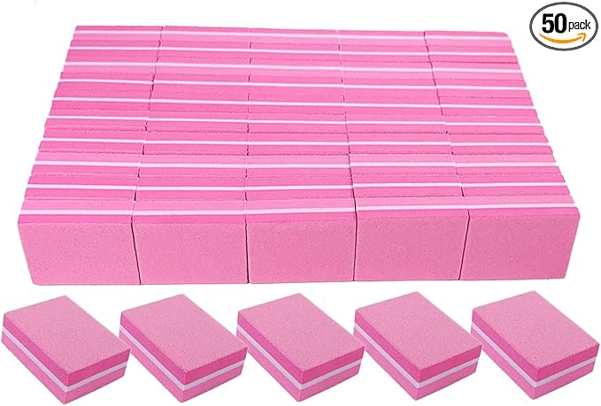 180/240 Grit Nail Buffers (50 Pack), mini Buffer Block Nail File for Acrylic Nails and Natural Nails, Professional Nail Buffer Block Bulk Buffing Blocks for Nail Buff Manicure File Blocks Set Pink