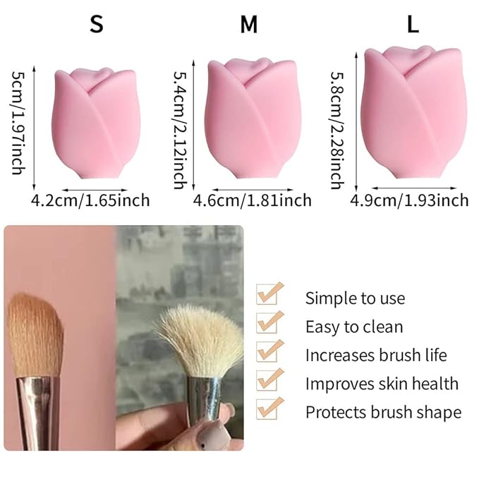 Zerone Makeup Brush Holder, 3pcs Rose Shape Silicone Travel Makeup Brush Organizer Storage Covers Protector Guards Reusable Dust Cover Brush Organizer Case for Travel and Home