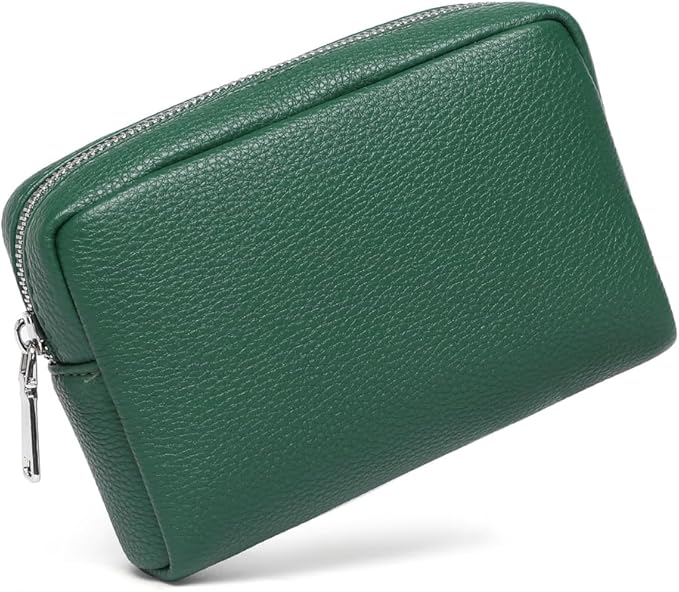 Makeup Bag Large Capacity Women's Classic Black Wash Bag Adjustable Partition Wash Brush and Cosmetic Carrying Bag (PU/Forest Green)