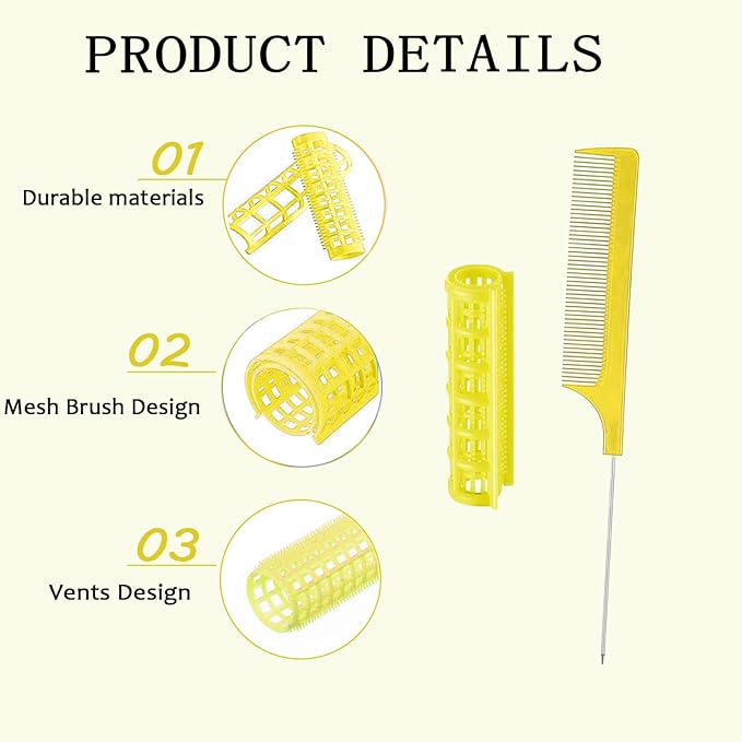 ZMD 28PCS Small Plastic Hair Rollers Set, 0.6In/1.5cm Snap on Rollers Self Grip Hair Curlers Heatless Rollers with Comb Hairdressing Curlers Tools for Women/Men Short Thin Fine Hair (Yellow)