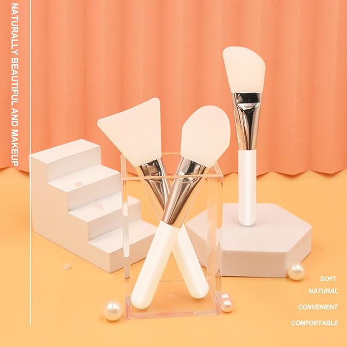 Facial Mask Application Brush, Soft Silicone Tongue Shape White Brush Head Cosmetic Tool for Body Lotion, Mud, Clay, Charcoal Mixed Mask