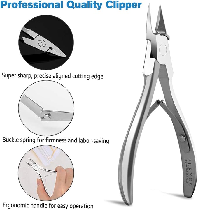 FERYES Toenail Clippers Straight Blade for Thick Toenails, Nail Clippers for Thick and Ingrown Nails - High Temperature Forging Stainless Steel Toe Nail Tools