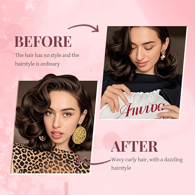 Heatless Hair Curler Heatless Curls Overnight Heatless Blowout with Luxury Cloth Bag Silk Scarf, Curling Rod Headband to Sleep in No Heat Curling with (Pink, 3Rods)