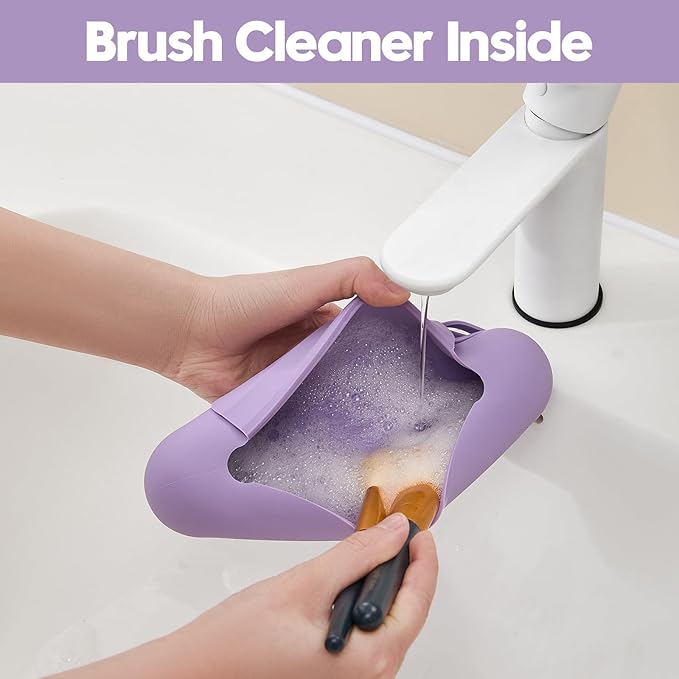 JASAQE Silicone Makeup Brush Holder，Travel Makeup bag-Soft Portable Cosmetic Face Brushes Holder，Large Travel Makeup Brush Case with Anti-Fall Out Magnetic Closure