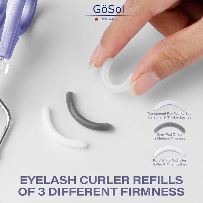 Eyelash Curler w/3 Replacement Pads (Soft/Medium/Firm) - Professional Lash Curler for Natural, Fake, Curly or Straight Lashes, Includes Protective Cover
