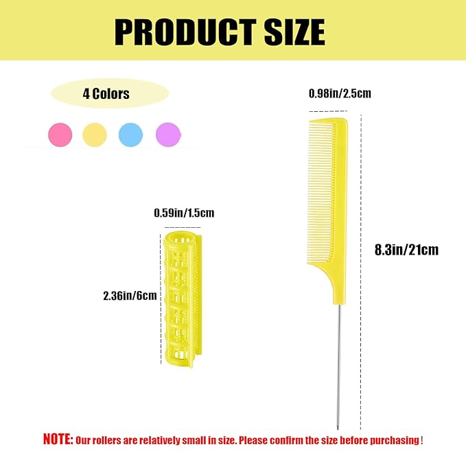 ZMD 28PCS Small Plastic Hair Rollers Set, 0.6In/1.5cm Snap on Rollers Self Grip Hair Curlers Heatless Rollers with Comb Hairdressing Curlers Tools for Women/Men Short Thin Fine Hair (Yellow)