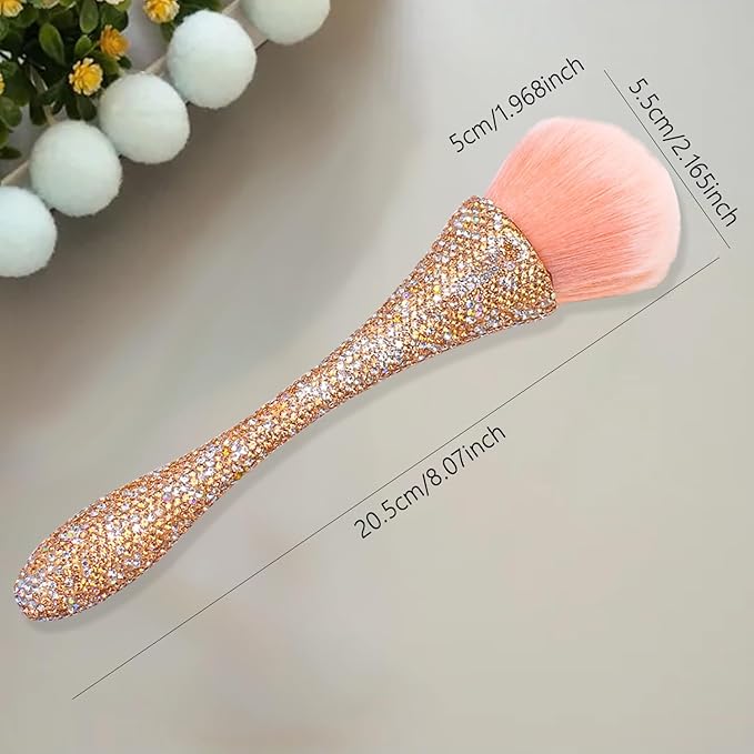 WOKOTO 1pcs Gold Rhinestone Nail Dust Brushes For Acrylic Nails Powder Remover Brushes Loose Face Cosmetics Blending Liquid Foundation Powder Make Up Brushes Nail Trimming Cleaning Tools