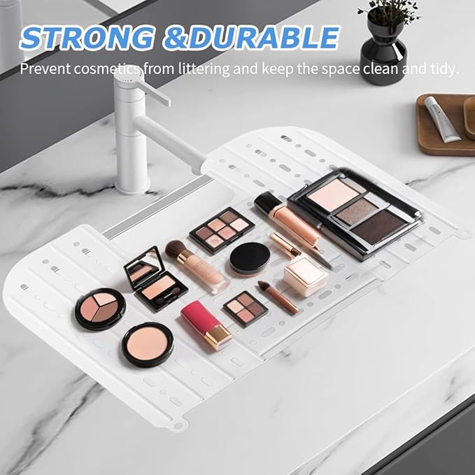 Bathroom Sink Cover for Counter Space With Storage Bag, 22 * 17" Foldable Sink Cover,Silicone Beauty Makeup Brush Cleaning Mat,for Counter Space & Storage Saver(white)