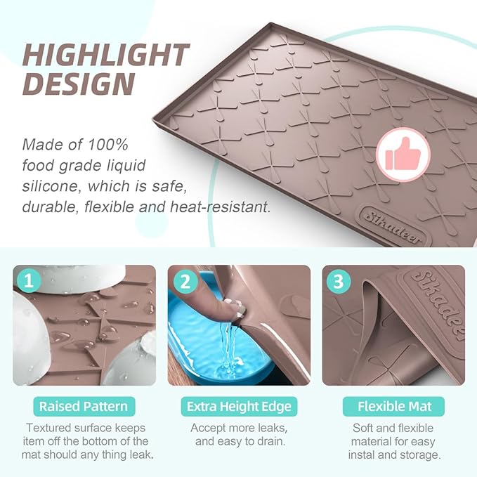 SIKADEER 22" x 22" Under Sink Mat Waterproof, Silicone Mat Kitchen Drawer Shelf and Cabinet Liner, Sink Protector for Kitchen Organizers and Storage, Boot Tray Pet Food Mats