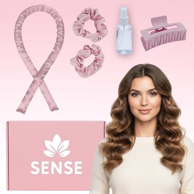 Satin Heatless Curling Kit, 39" Rod – No Heat Overnight Curls for Frizz-Free Waves – Comfortable Set w/ 2 Scrunchies, Claw Clip for All Hair Types (Lilac)