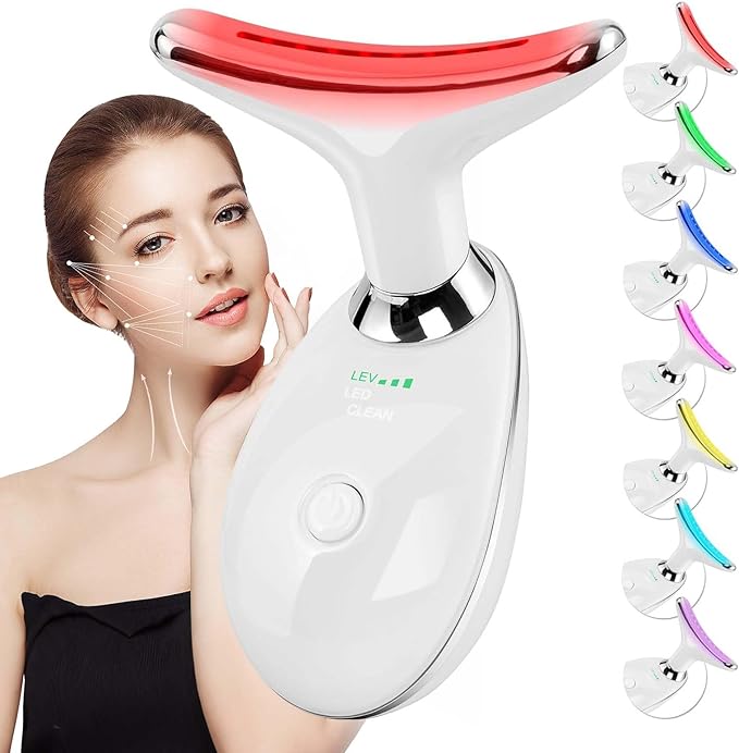 Red-Light-Therapy-for-Face and Neck Massager,7 Colors Womens Skin Rejuvenation Lifting Facial Massager Tool for Toning,Glow Boost (White)