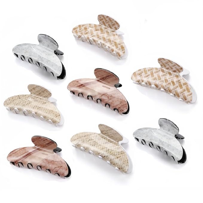 8 Pcs Large Acrylic Hair Claw Clips for Women Non-slip Strong Hold Jaw Clamps for Thick Thin Hair (Marble,Soft Color)