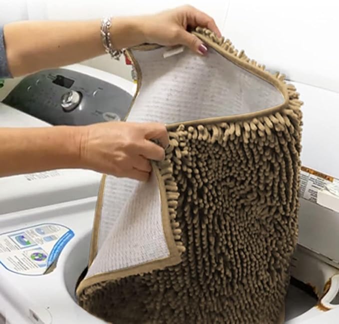 Muddy Mat® 2-Piece Beige Medium 30"X19" AS-SEEN-ON-TV Highly Absorbent Microfiber Door Mat, Bath Mat and Pet Rug, Non slip Thick Washable, Soft Chenille for Kitchen Bathroom Bedroom Indoor and Outdoor