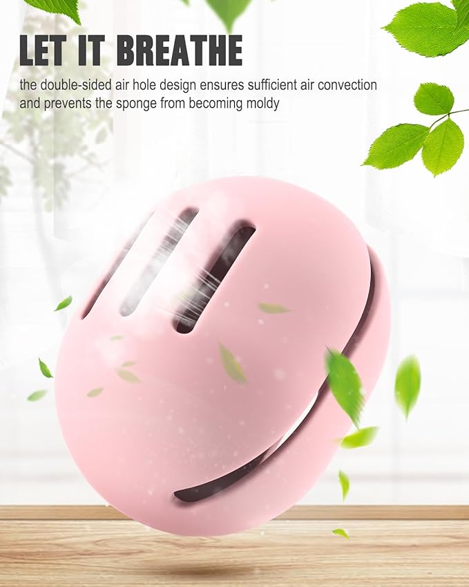 FERYES Makeup Sponge Holder – Shatterproof Eco-Friendly Silicone Beauty Make Up Blender Case for Travel - Pink