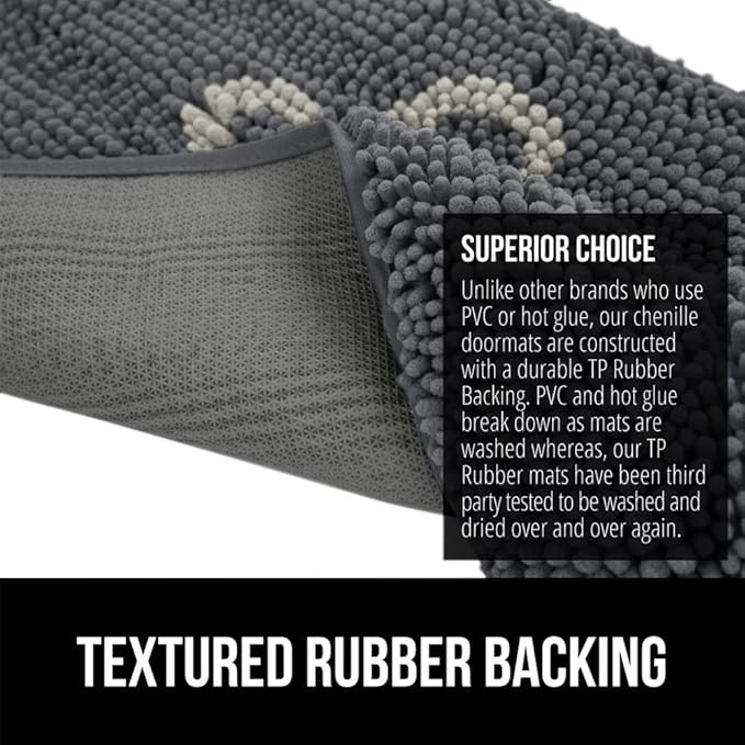 GORILLA GRIP SoakSTOPPER Dog Door Mat, 48x30 Machine Washable Rug Absorbent Doormat Captures Moisture Mud Dirt, Quick Dry Soft Chenille Entryway Rugs Indoor Entrance Mats for Dog Paws, Charcoal