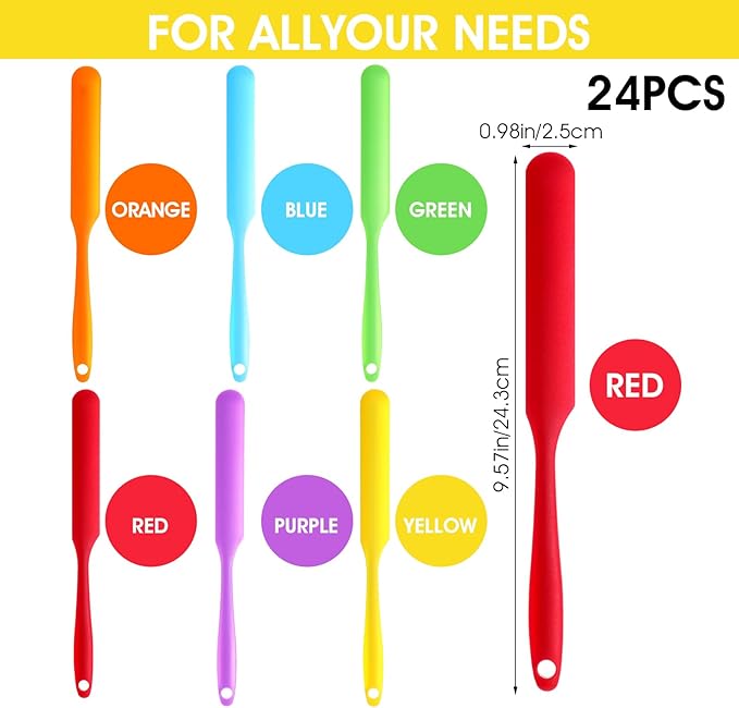 24pcs Jar Spatula,Silicone Jar Scraper with Long Handle,Jam Spreader Cake Cream Butter Spatulas, Silicone Spatula Waxing Applicator for Home Salon Body Use