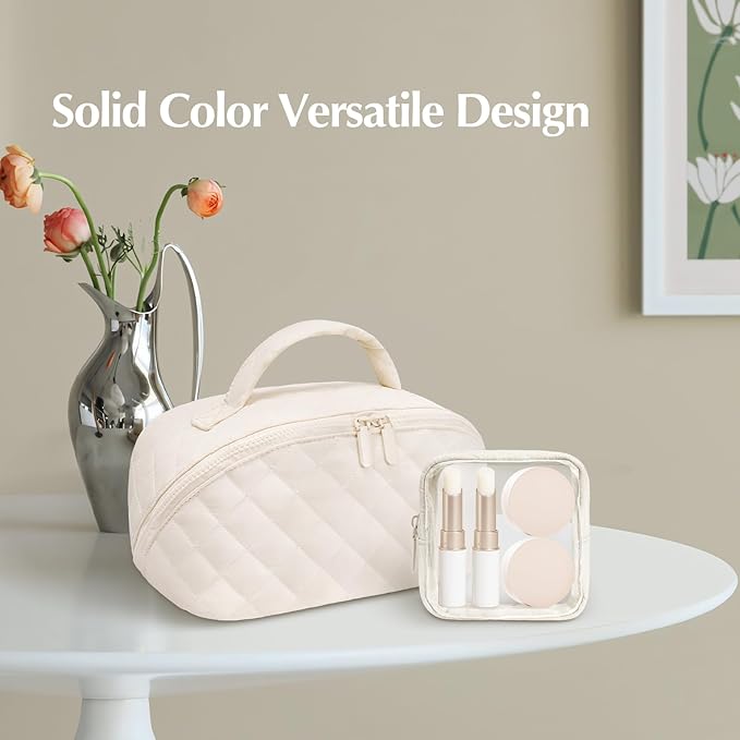 Makeup Bag, Quilted Makeup Bag, Puffy Travel Make up Bags, Cosmetic Organizer Bag, Waterproof Toiletry Bag for Women