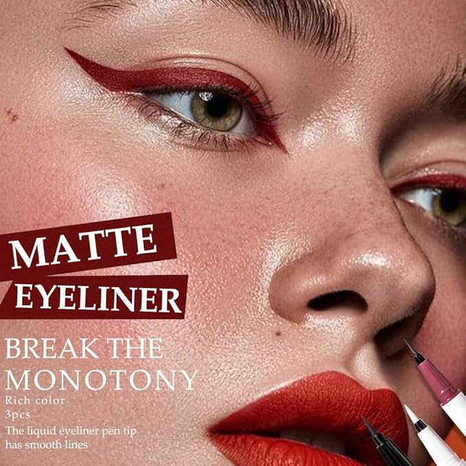 evpct 3Pcs White Red Black Matte Waterproof Colored Eyeliner Liquid Eye Liner Color Set Long Lasiting Colorful Liquid Eyeliner lapiz delineador de ojos contra el agua blanco para ojos de colores 1+3+9