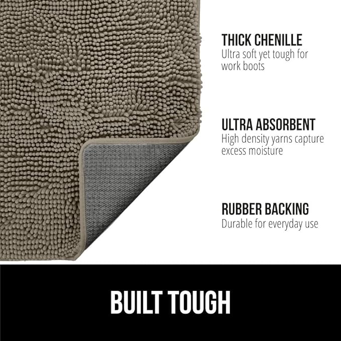 GORILLA GRIP SoakSTOPPER Dog Door Mat, 30x20 Machine Washable Rug Absorbent Doormat Captures Moisture Mud Dirt, Quick Dry Soft Chenille Entryway Rugs Indoor Entrance Mats for Dog Paws, Cappuccino