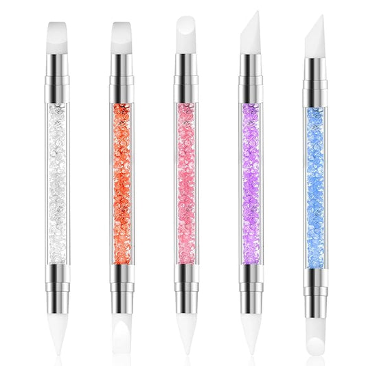 5 Pcs Nail Art Sculpture Pen Dual Tipped Silicone Nail Tools Nail Art Acrylic Pen Silicone Brushes for Resin Nail Art Tools for Design Nail Foil Carving Drawing Effect Shaping