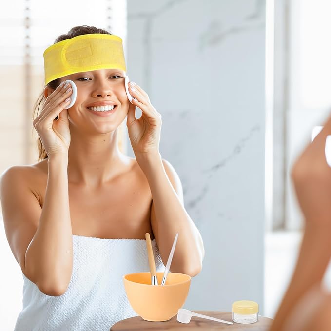 LemonRoad 34 Pcs Esthetician Facial Supplies Include Facial Bowls Brushes Jars Measuring Spoons Hairbands Esthetician Essentials Valentines Gift Set For Women(Yellow)