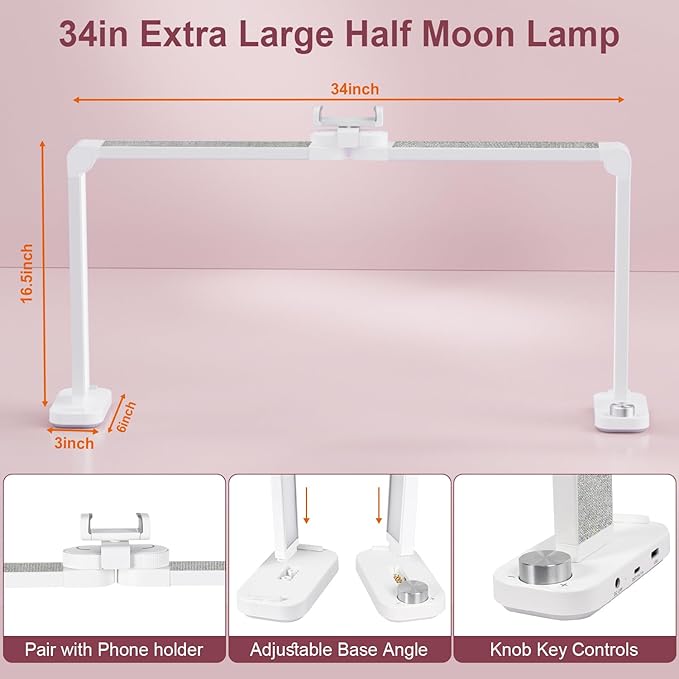 iVict Nail Desk Lamp, 34" Nails Tech Light with Phone Stand, 0-100% Adjustable Brightness, 3000K-6000K Color Temperature Led Desk lamp for Nail, Tattoos, Eyebrows, Beauty(Diamond, Large)