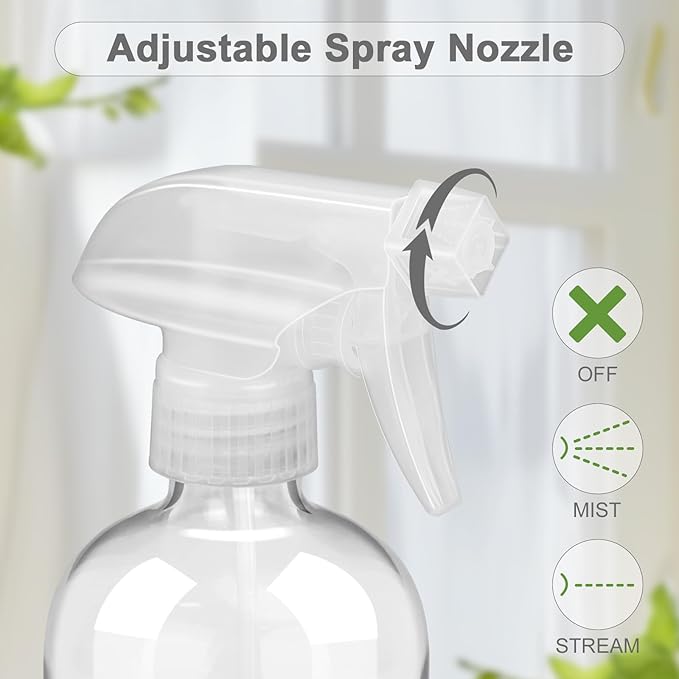 Worldgsb 2 Pack Glass Spray Bottles with Silicone Sleeve, 16 oz Empty Refillable Containers with Adjustable Spray Nozzles, Spray Bottles for Hair, Cleaning Solutions and Plants Pink&Grey