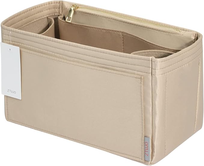 ZTUJO Purse Organizer Insert For Handbags, Silky Touching Bag Organizer Insert With Bottle Holder, Perfect for Speedy, Neverfull, Tote,ONTHEGO,Artsy,Handbag and More (Medium, Silky Beige)