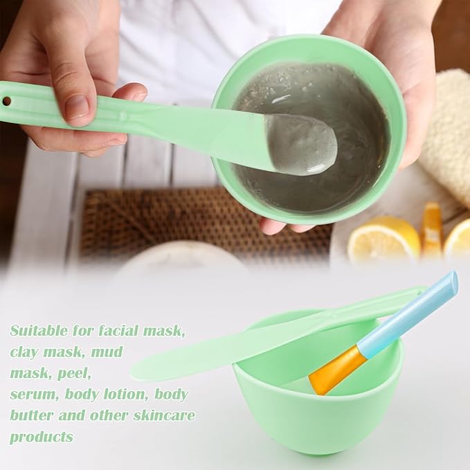 Silicone Face Mask Mixing Bowl Set, Microwavable Silicone Facial Mud Bowl with Bowl Stick Spatula, Face Mask Applicator, Cosmetic Beauty Tool for Home Salon