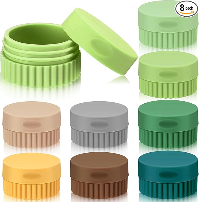 Maxcheck 8 Pcs Travel Containers for Toiletries 0.68 Oz/20 ml Small Silicone Cream Jar with Lid Mini Leakproof Lotion Jar Refillable Travel Cosmetic Container for Face Body Skin Cream (Fresh Color)