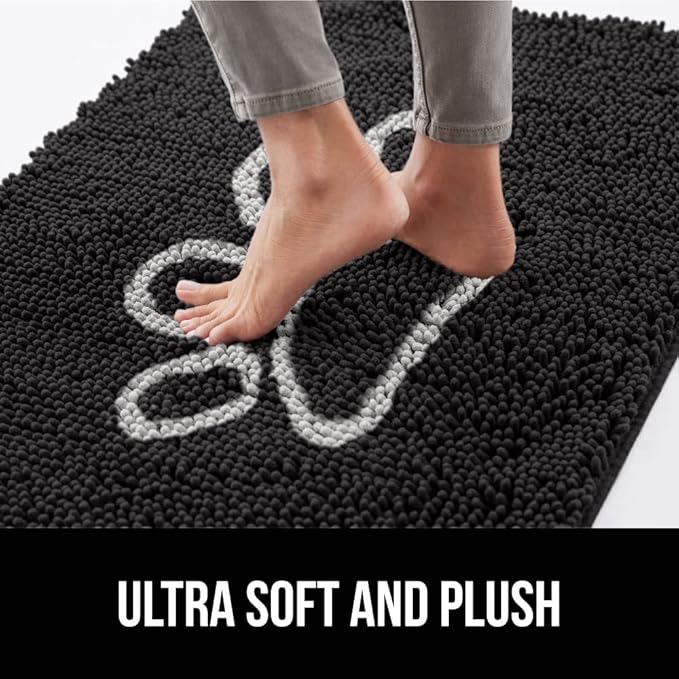 GORILLA GRIP SoakSTOPPER Dog Door Mat, 36x24 Machine Washable Rug Absorbent Doormat Captures Moisture Mud Dirt, Quick Dry Soft Chenille Entryway Rugs Indoor Entrance Mats for Dog Paws, Black White