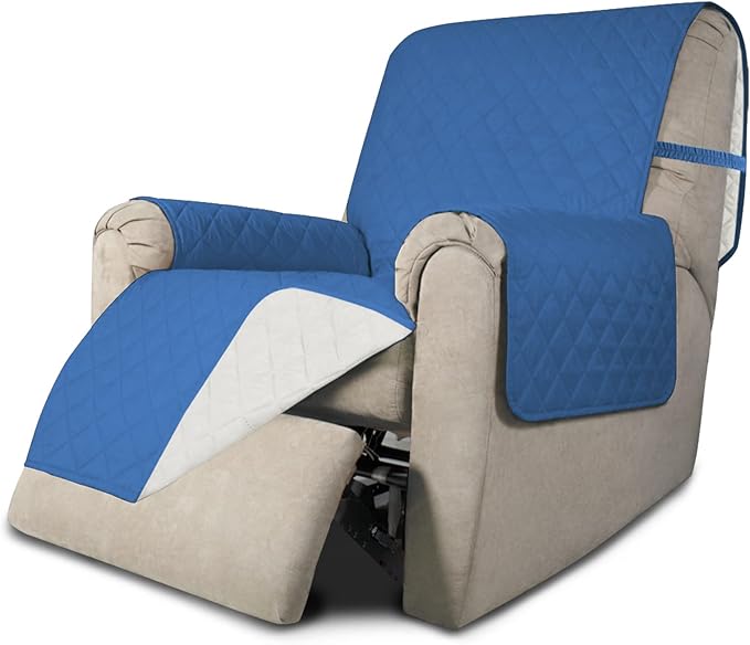 Easy-Going Recliner Chair Slipcover Reversible Sofa Cover Water Resistant Couch Cover Furniture Protector with Elastic Straps for Pets Dog (Recliner 22 inch, Blue/Ivory)