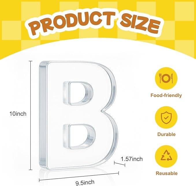 10" Acrylic Charcuterie Letters Fillable Tray, Reusable Alphabet Number Shaped Serving Plates for Charcuterie Board, Display Fruit, Candy, Cake, Party Decor, Birthday, Anniversary（B）
